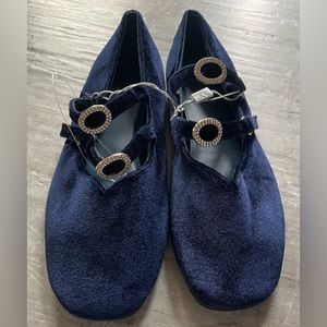 Zara Girls Velvet Dress Shoe. Navy/Silver. Sz.36 NWOT.
